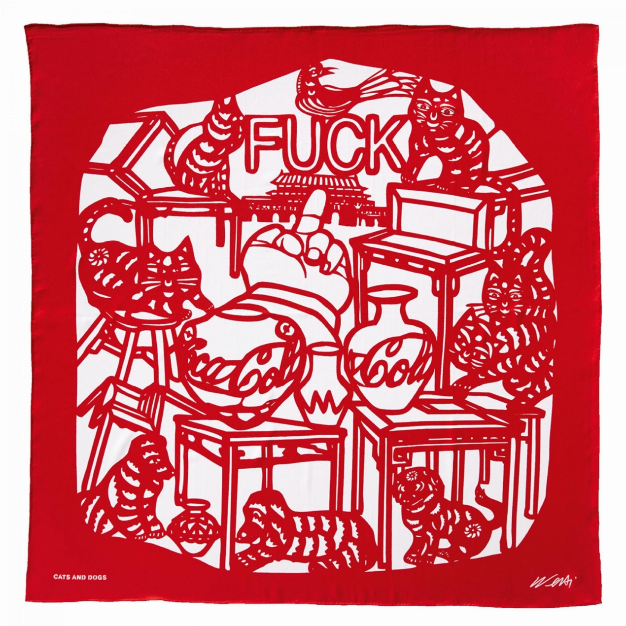 Ai Weiwei. The Silk Scarf ‘Cats and Dogs’ - Image 1 de 6